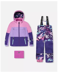 Детский зимний комбинезон Teknik с фиолетовым горным принтом для девочек (детский), фиолетовый Deux par deux