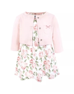 Удобное хлопковое платье Hudson для девочек и подходящий кардиган, розовый Hudson baby