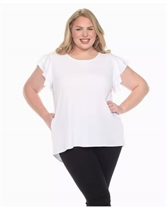 Однотонный топ больших размеров с оборками на рукавах, белый White mark