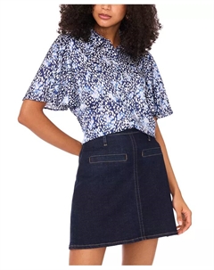 Женская блузка с принтом, рукавами-крылышками и пуговицами, синий Vince camuto