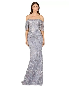 Элегантное женское платье с открытыми плечами и отделкой, серый Lara