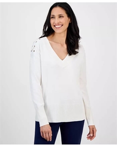 Миниатюрный свитер со шнуровкой на плечах и V-образным вырезом, белый Jm collection