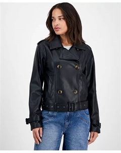 Женское пальто из искусственной кожи с поясом, черный Steve madden