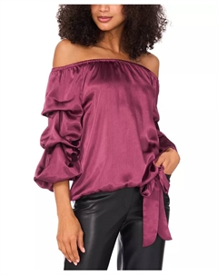 Женская атласная блузка с открытыми плечами и рукавами 3/4, завязывающимися спереди, фиолетовый Vince camuto