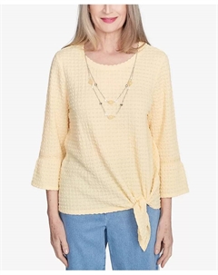 Миниатюрный топ с завязкой спереди и текстурированным узором «Power Flower» и ожерельем, желтый Alfred dunner