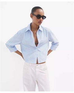 Женская укороченная рубашка со стразами, синий Mango