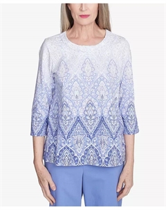 Женский топ Santa Fe Ombre с принтом медальона и круглым вырезом, мультиколор Alfred dunner