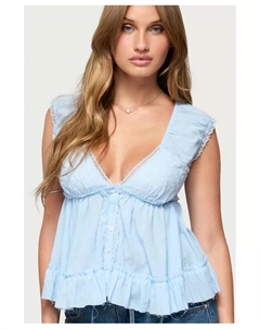 Женский хлопковый топ-бэбидолл Gizelle с V-образным вырезом, синий Edikted