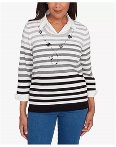 Женский классический свитер «два в одном» в полоску омбре, черный Alfred dunner