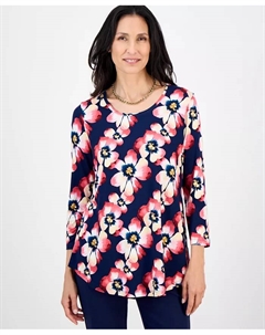 Женский топ с принтом, круглым вырезом и рукавами 3/4, мультиколор Jm collection