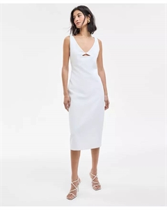 Женское облегающее платье миди без рукавов с вырезом, белый Hugo
