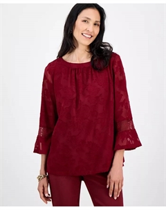 Женская жаккардовая блузка с кружевной отделкой, красный Jm collection