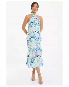 Женское платье миди из крепа с цветочным принтом и вырезом-халтер, мультиколор Quiz