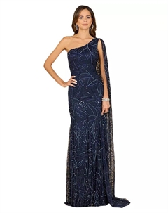 Женское платье-накидка на одно плечо, синий Lara