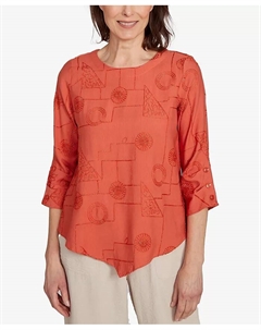 Топ Petite Copper Canyon с металлической вышивкой и геометрическим узором, оранжевый Alfred dunner