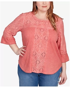 Топ El Paso размера Plus с ромбовидной текстурой и расклешенными рукавами, розовый Alfred dunner