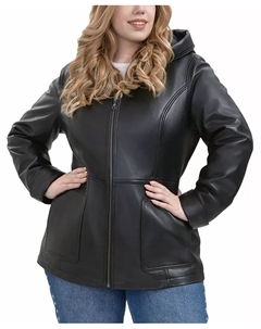 Кожаное пальто Cara с капюшоном больших размеров, черный Bgsd