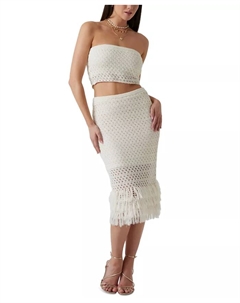 Женская юбка миди с бахромой по низу, белый Guess