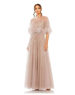 Женское платье А-силуэта с декоративными деталями и накидкой из перьев, коричневый Mac duggal