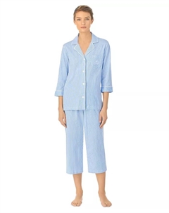 Пижамный комплект «Капри» с классическим воротником и рукавами 3/4, синий Lauren ralph lauren