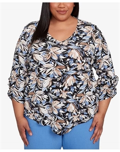 Плюс размер, как обычно, трикотажный топ с завязками на рукавах и цветочным принтом, мультиколор Alfred dunner