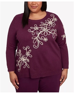 Большой размер свитера Urban Legend с диагональной цветочной вышивкой, фиолетовый Alfred dunner