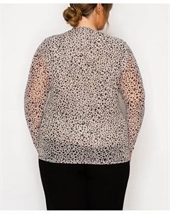 Топ с круглым вырезом и длинными рукавами из сетчатой ​​ткани с эффектом камешкового плетения размера плюс, мультиколор Coin 1804