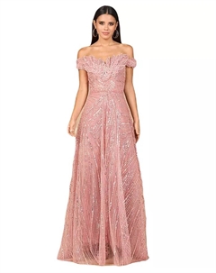 Женское бальное платье с открытыми плечами, расшитое бисером, розовый Lara
