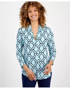 Топ Petite Anita с декоративным принтом и рукавами 3/4, синий Jm collection