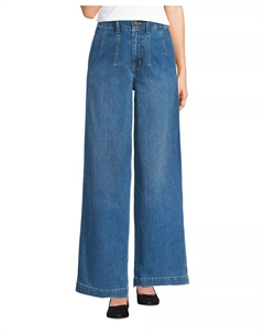 Женские брюки Petite из мягкого денима с высокой талией и широкими штанинами, с отделкой сверху, синий Lands' end