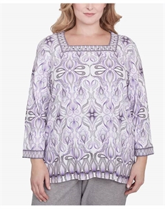 Топ Crystal Springs Border с квадратным вырезом больших размеров, мультиколор Alfred dunner