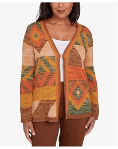 Маленький кардиган с длинными рукавами в стиле пэчворк от Mount Laurel, коричневый Alfred dunner