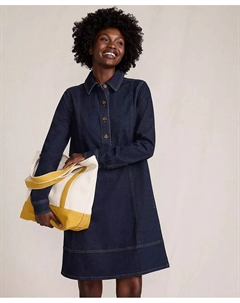 Женское платье-рубашка с длинным рукавом из мягкого денима, синий Lands' end