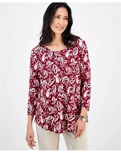 Футболка Petite с принтом пейсли, круглым вырезом и рукавами 3/4, красный Jm collection