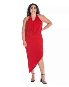 Платье больших размеров с воротником-хомутиком, длинное асимметричное, с открытой спиной и халтером, красный 24seven comfort apparel