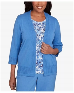 Свитер «Два в одном» с миниатюрным анималистичным принтом и принтом барвинка, синий Alfred dunner