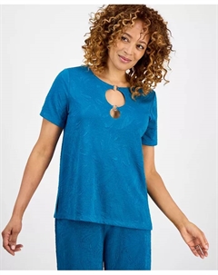 Миниатюрный жаккардовый топ с короткими рукавами, синий Jm collection