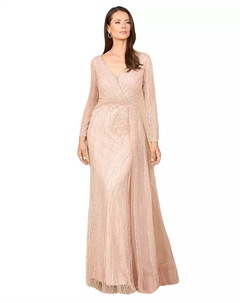 Женское платье с длинными рукавами, V-образным вырезом и драпировкой, розовый Lara