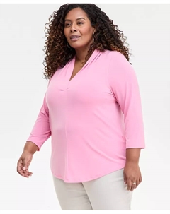 Женский однотонный трикотажный топ с рукавами 3/4 и V-образным вырезом, P/P-4X Jm collection