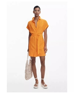 Женское платье-рубашка с перфорированным подолом, оранжевый Desigual