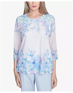 Женский топ St. Thomas с текстурированной небесно-голубой отделкой и круглым вырезом, мультиколор Alfred dunner