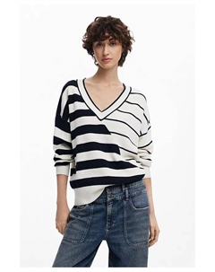 Женский полосатый свитер, белый Desigual