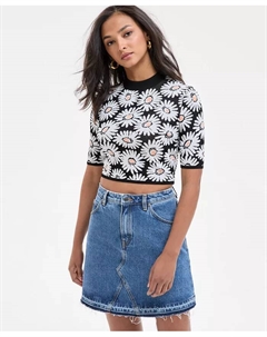 Женский трикотажный укороченный топ с цветочным принтом и воротником-стойкой, мультиколор Hugo