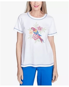 Женский топ Parrot Cay Centered с короткими рукавами, белый Alfred dunner