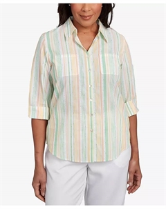 Топ Petite Rise & Shine Sunny Stripes с застежкой на пуговицы, мультиколор Alfred dunner