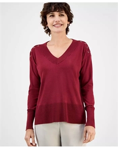 Женский свитер со шнуровкой на плечах и V-образным вырезом, красный Jm collection