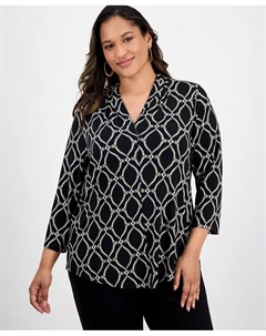 Топ больших размеров с принтом и V-образным вырезом, мультиколор Jm collection