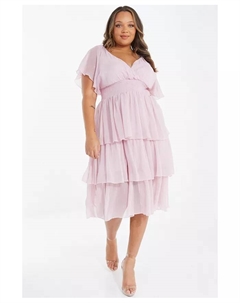 Платье большого размера из шифона с блестками, многоуровневое, розовый Quiz