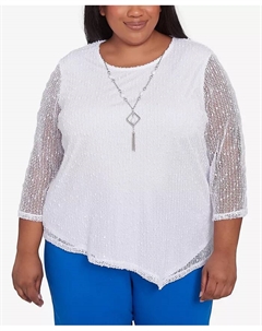 Топ Parrot Cay Popcorn Mesh с круглым вырезом и ожерельем больших размеров, белый Alfred dunner