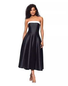 Женское атласное платье без бретелек из микадо, черный Betsy & adam